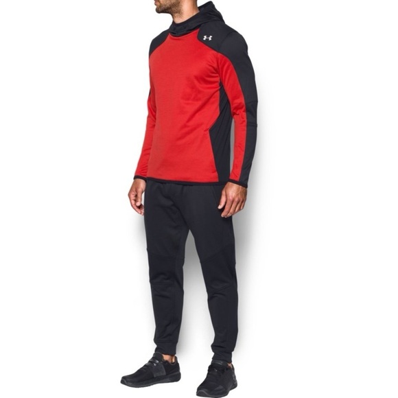 2/60& Men’s UNDER ARMOUR ColdGear black and red  Reactor Fleece Hoodie sz medium - Picture 1 of 16